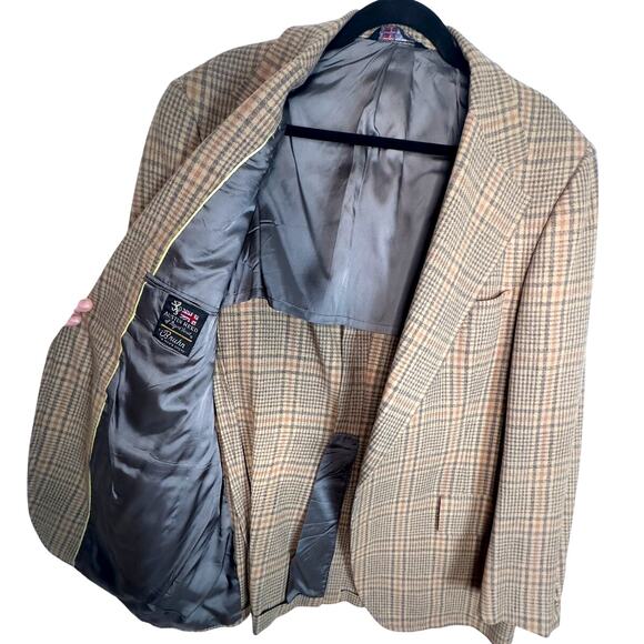 Vintage 70s Austin Reed 44R Wool WIDE LAPEL Plaid Blazer Jacket Gray Brown EUC! - Picture 6 of 11